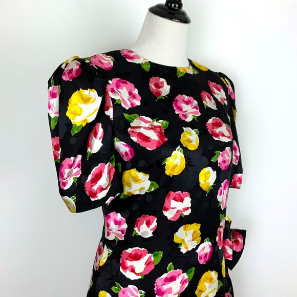 Vintage Raul Blanco Floral Silk Formal Retro Shift Bow Dress Sz 8 - Picture 5 of 16